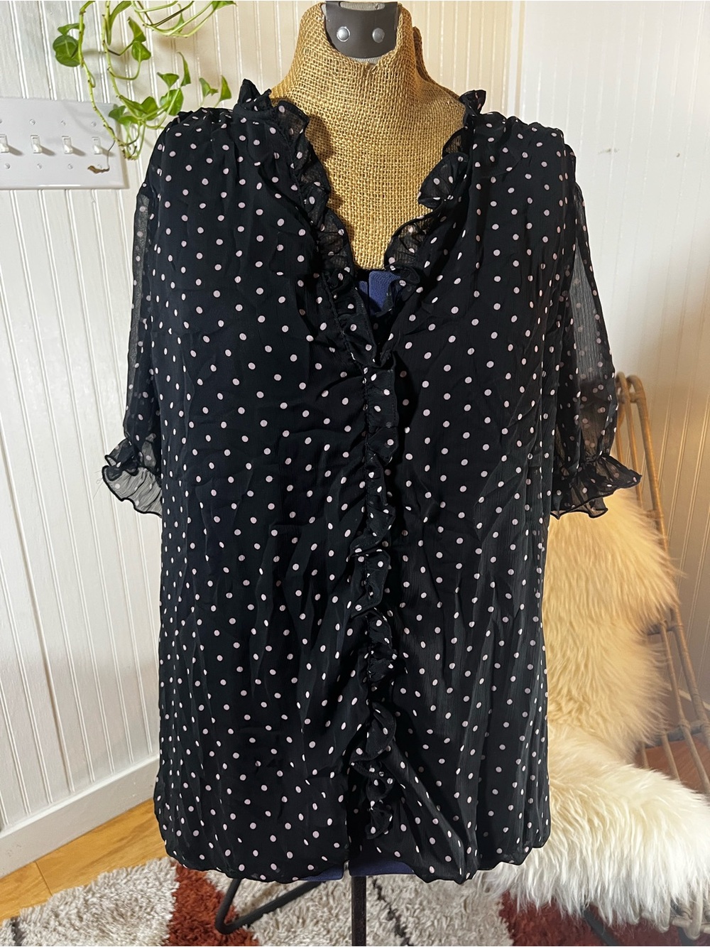 Black Tamara H Polka Dot Ruffled Blouse - Women